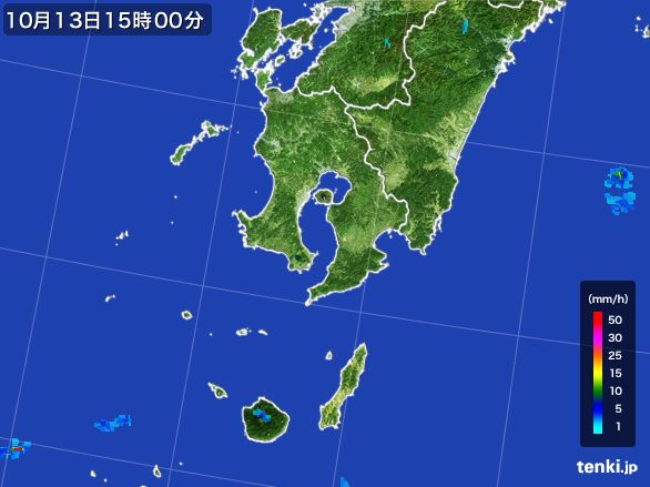 鹿児島県の雨雲レーダー(2016年10月13日)