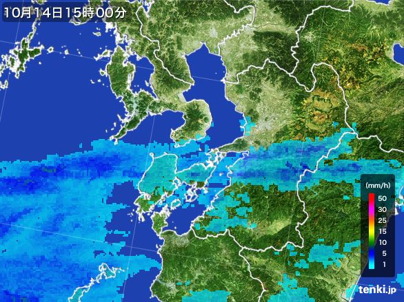 熊本県の雨雲レーダー(2016年10月14日)