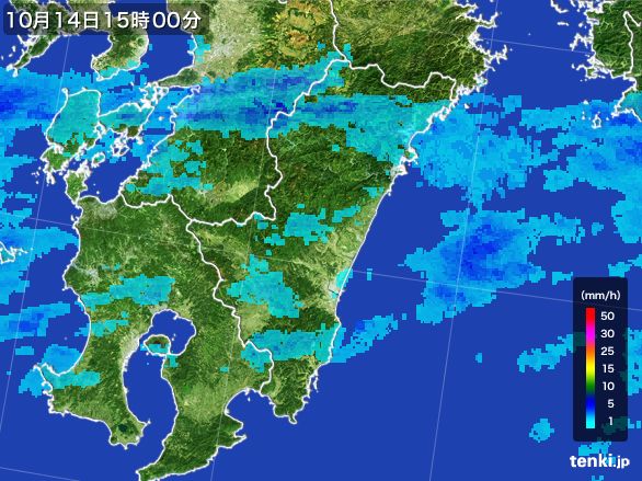 宮崎県の雨雲レーダー(2016年10月14日)
