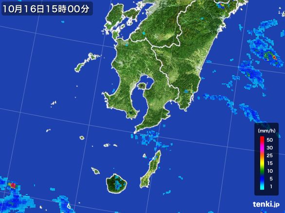 鹿児島県の雨雲レーダー(2016年10月16日)