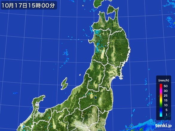 東北地方の雨雲レーダー(2016年10月17日)