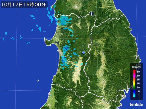 秋田県の雨雲レーダー(2016年10月17日)