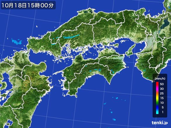 四国地方の雨雲レーダー(2016年10月18日)