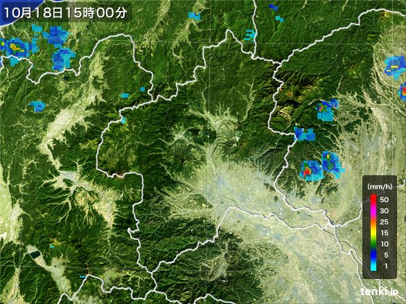 群馬県の雨雲レーダー(2016年10月18日)