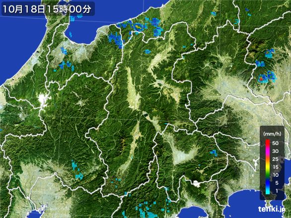 長野県の雨雲レーダー(2016年10月18日)