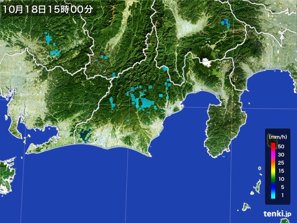 静岡県の雨雲レーダー(2016年10月18日)
