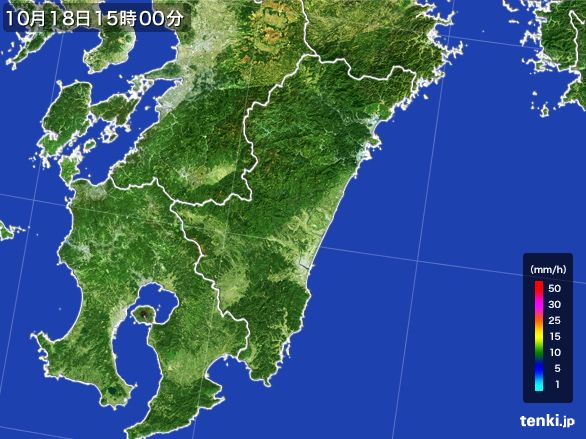 宮崎県の雨雲レーダー(2016年10月18日)