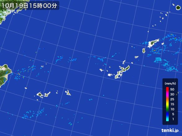 沖縄地方の雨雲レーダー(2016年10月19日)