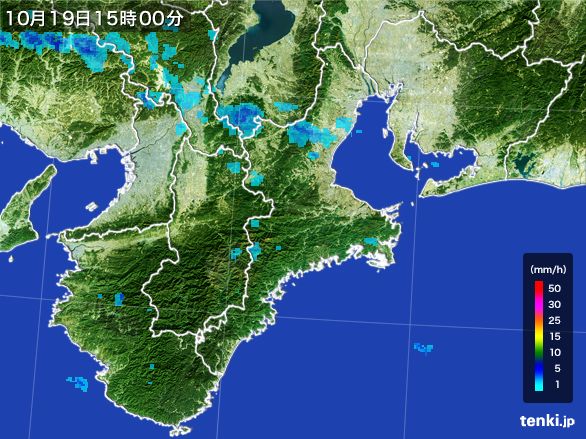 三重県の雨雲レーダー(2016年10月19日)