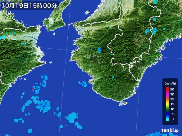和歌山県の雨雲レーダー(2016年10月19日)