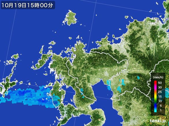 佐賀県の雨雲レーダー(2016年10月19日)