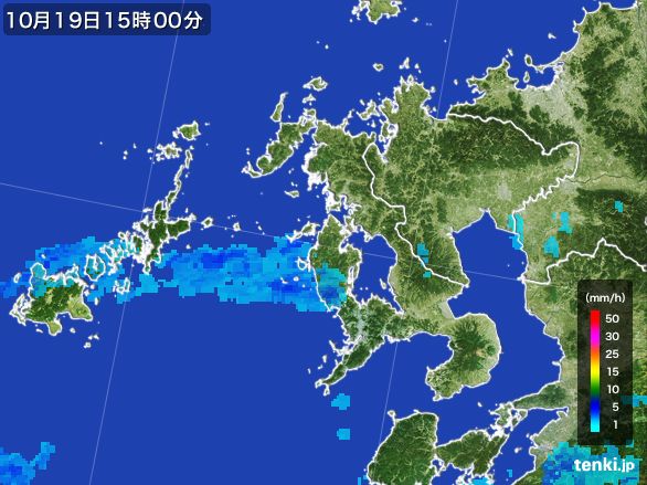 長崎県の雨雲レーダー(2016年10月19日)