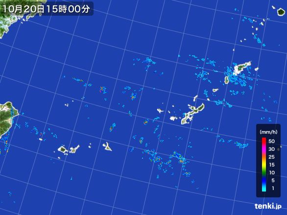 沖縄地方の雨雲レーダー(2016年10月20日)