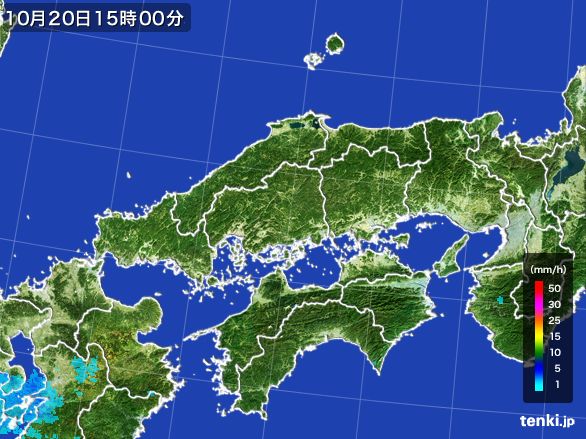 中国地方の雨雲レーダー(2016年10月20日)