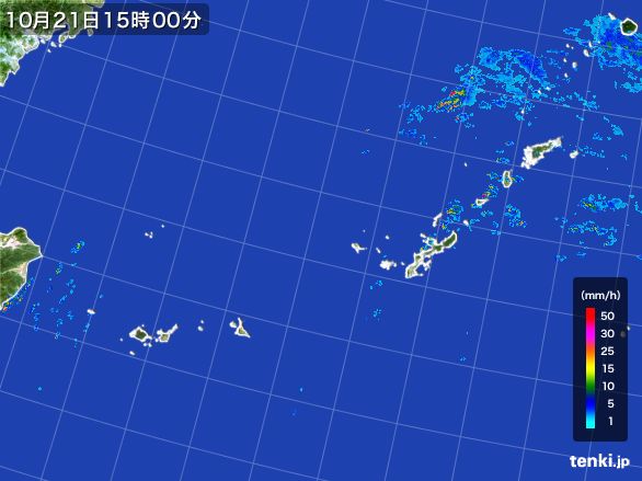 沖縄地方の雨雲レーダー(2016年10月21日)
