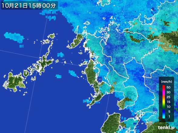 長崎県の雨雲レーダー(2016年10月21日)