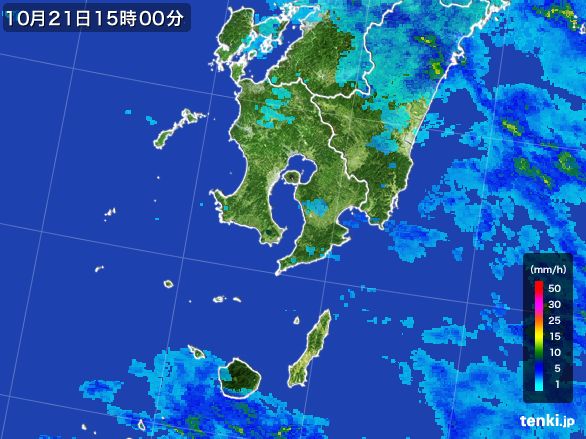 鹿児島県の雨雲レーダー(2016年10月21日)