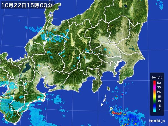 関東・甲信地方の雨雲レーダー(2016年10月22日)