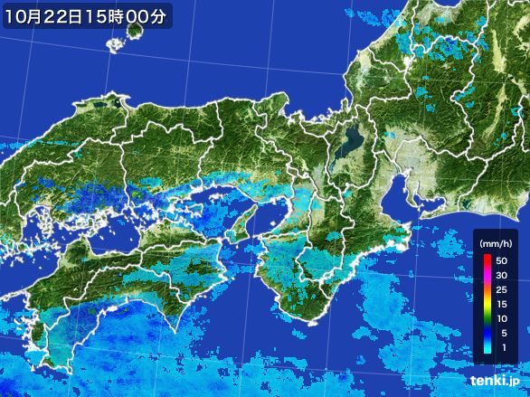 近畿地方の雨雲レーダー(2016年10月22日)