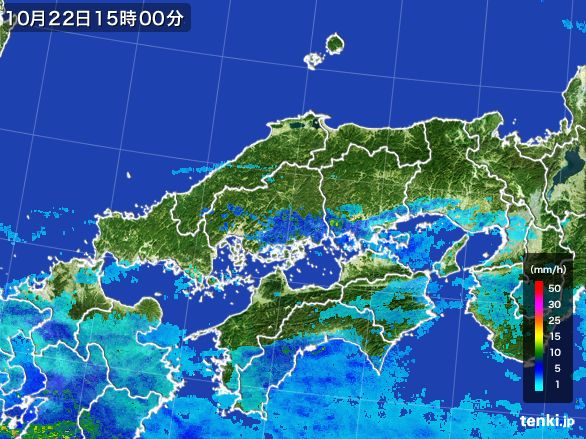中国地方の雨雲レーダー(2016年10月22日)