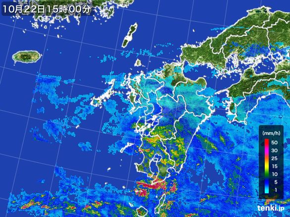 九州地方の雨雲レーダー(2016年10月22日)