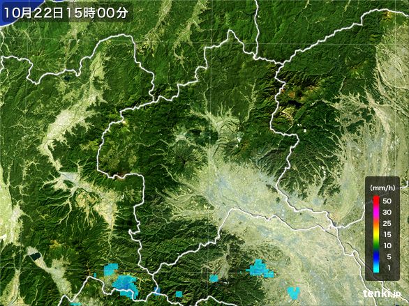 群馬県の雨雲レーダー(2016年10月22日)