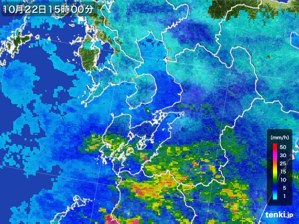 熊本県の雨雲レーダー(2016年10月22日)