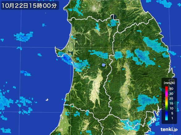 秋田県の雨雲レーダー(2016年10月22日)