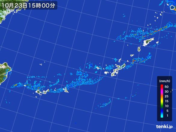 沖縄地方の雨雲レーダー(2016年10月23日)