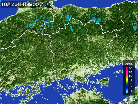 岡山県の雨雲レーダー(2016年10月23日)