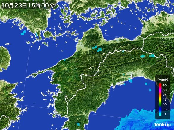 愛媛県の雨雲レーダー(2016年10月23日)