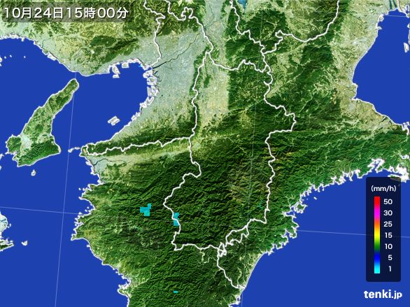 奈良県の雨雲レーダー(2016年10月24日)
