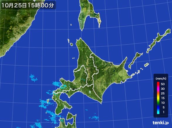 北海道地方の雨雲レーダー(2016年10月25日)