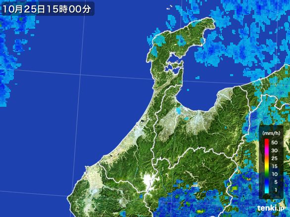 石川県の雨雲レーダー(2016年10月25日)