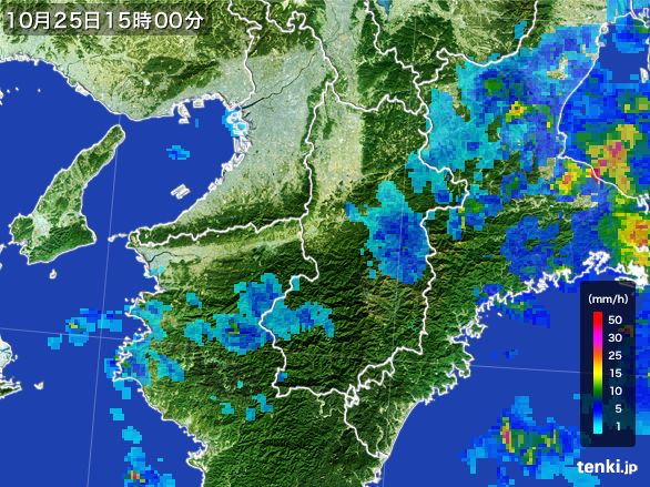 奈良県の雨雲レーダー(2016年10月25日)
