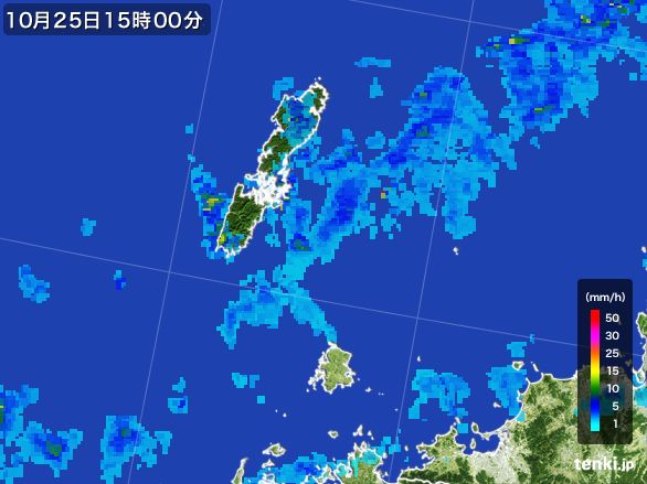 壱岐・対馬(長崎県)の雨雲レーダー(2016年10月25日)