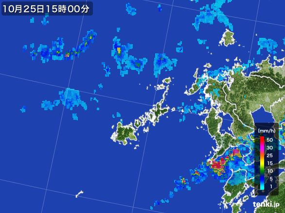 五島列島(長崎県)の雨雲レーダー(2016年10月25日)