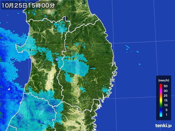 岩手県の雨雲レーダー(2016年10月25日)