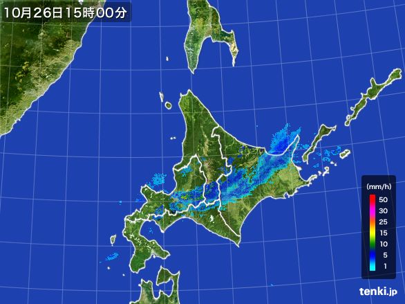北海道地方の雨雲レーダー(2016年10月26日)