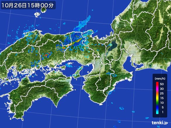 近畿地方の雨雲レーダー(2016年10月26日)