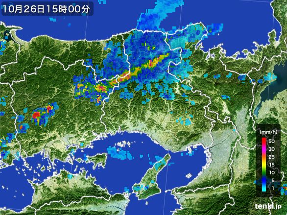 兵庫県の雨雲レーダー(2016年10月26日)