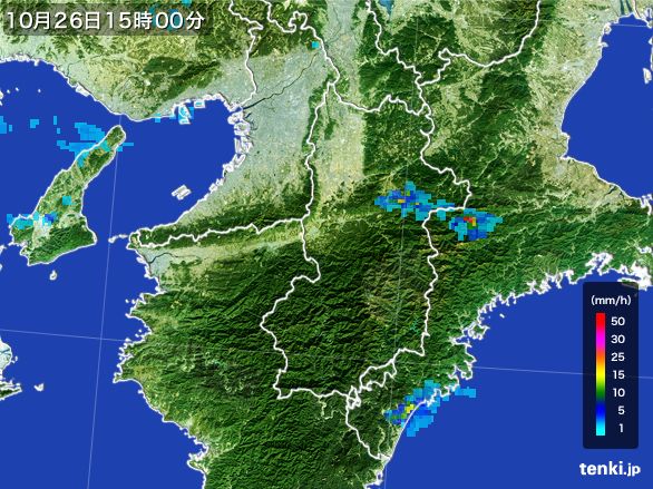 奈良県の雨雲レーダー(2016年10月26日)