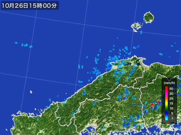 島根県の雨雲レーダー(2016年10月26日)