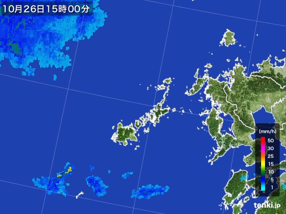 五島列島(長崎県)の雨雲レーダー(2016年10月26日)