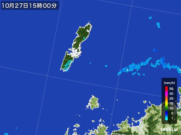 壱岐・対馬(長崎県)の雨雲レーダー(2016年10月27日)