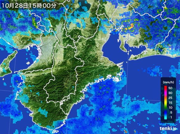 三重県の雨雲レーダー(2016年10月28日)