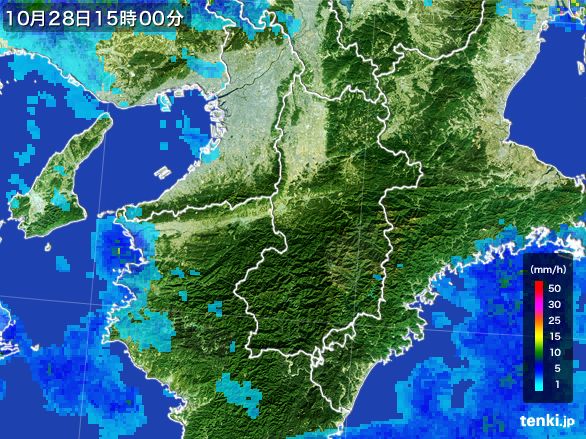 奈良県の雨雲レーダー(2016年10月28日)