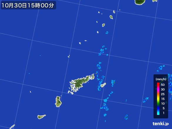 奄美諸島(鹿児島県)の雨雲レーダー(2016年10月30日)