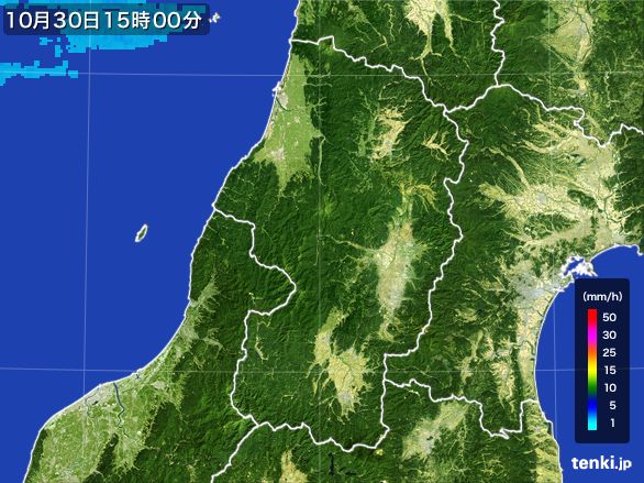 山形県の雨雲レーダー(2016年10月30日)