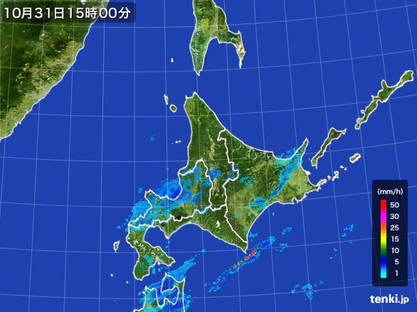 北海道地方の雨雲レーダー(2016年10月31日)